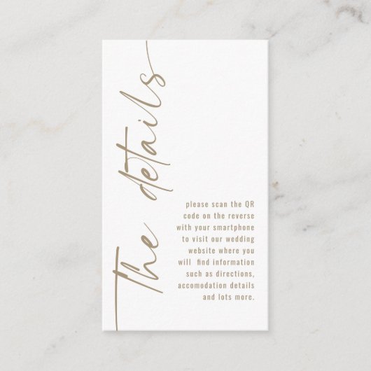Kalligrafie QR-code Champagne Gold Weddenschap Det Informatiekaartje (Voorkant)