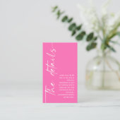 Kalligrafie QR Code Hot Roze Bruiloft Details Informatiekaartje (Staand voorkant)