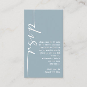 Kalligrafie QR Code Stoffig Blauw Bruiloft RSVP Informatiekaartje