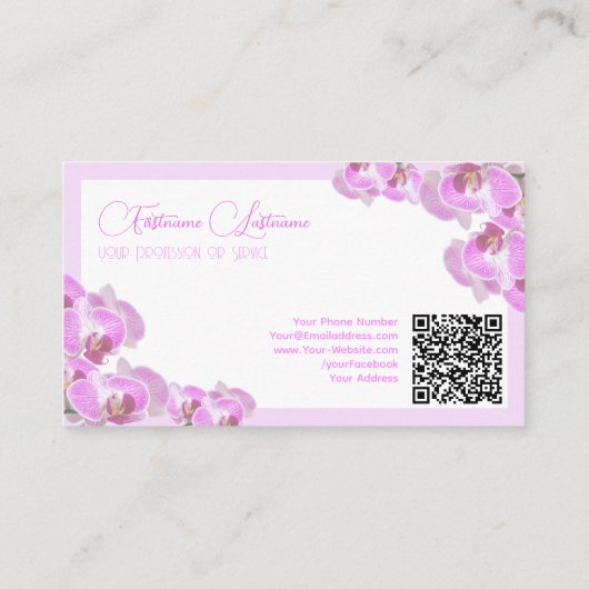 Kalligrafie QR-code voor Floral bruiloft orchidebl Visitekaartje (Achterkant)