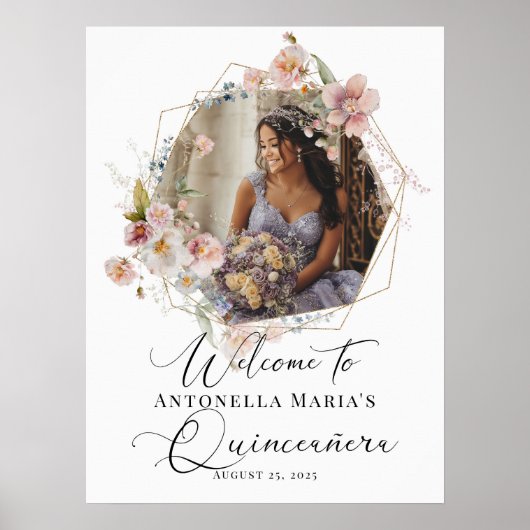 Kalligrafie Quinceanera foto welkom Poster (Voorkant)