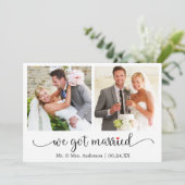 Kalligrafie Red Heart 2 Foto We Got Married Aankondiging (Staand voorkant)