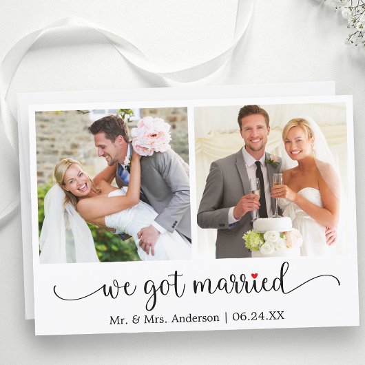 Kalligrafie Red Heart 2 Foto We Got Married Aankondiging