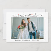 Kalligrafie Red Heart Just Getrouwd Foto Huwelijk Aankondiging (Voorkant)