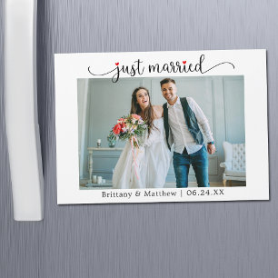 Kalligrafie Red Heart Just Married Magnet Kaart