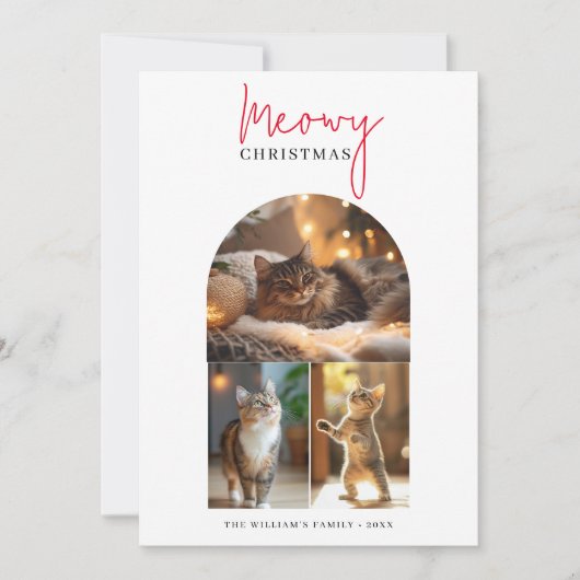 Kalligrafie Red Meowy Christmas Arch Foto Feestdagenkaart (Voorkant)