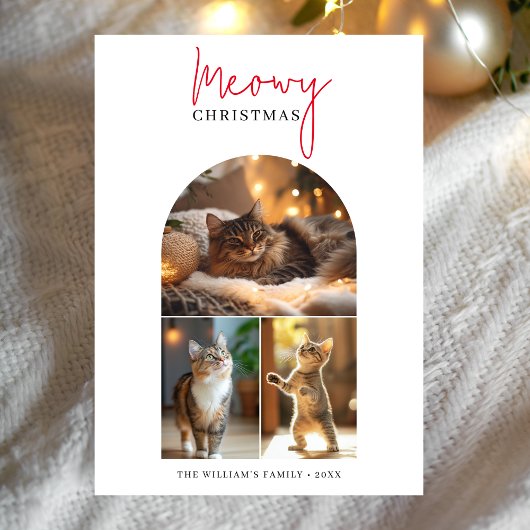 Kalligrafie Red Meowy Christmas Arch Foto Feestdagenkaart