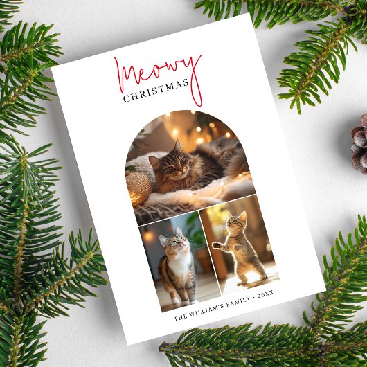 Kalligrafie Red Meowy Christmas Arch Foto Feestdagenkaart