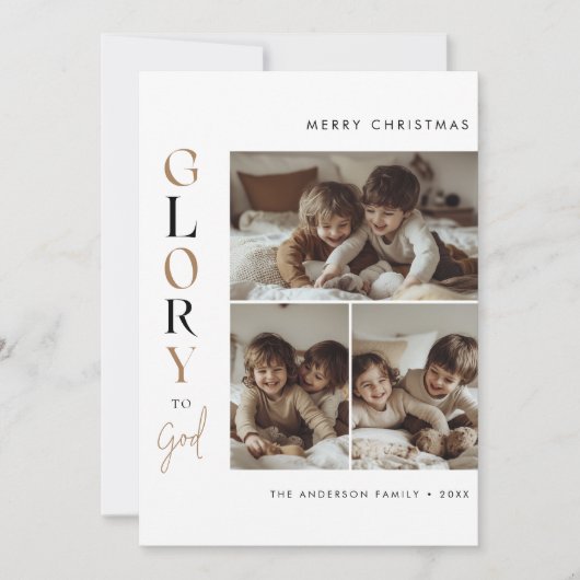 Kalligrafie Religieuze Kerst Glorie aan God Foto Feestdagenkaart (Voorkant)