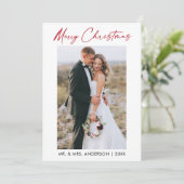 Kalligrafie Rode inkt Script bruiloft foto Feestdagenkaart (Staand voorkant)