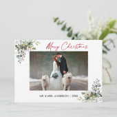 Kalligrafie Rode inkt Script groen bessen paar Feestdagenkaart (Staand voorkant)