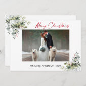 Kalligrafie Rode inkt Script groen bessen paar Feestdagenkaart (Voorkant / Achterkant)