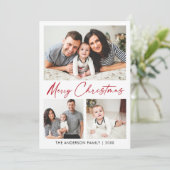 Kalligrafie Rode Inkt Script Kerstmis 3 Foto Feestdagenkaart (Staand voorkant)