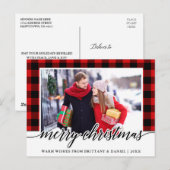 Kalligrafie Rood Plaid Paar Foto Kerstmis Briefkaart (Voorkant / Achterkant)