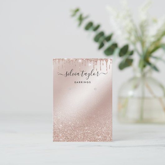 Kalligrafie Roos gouden glitter Oorbel display kaa Visitekaartje (Staand voorkant)