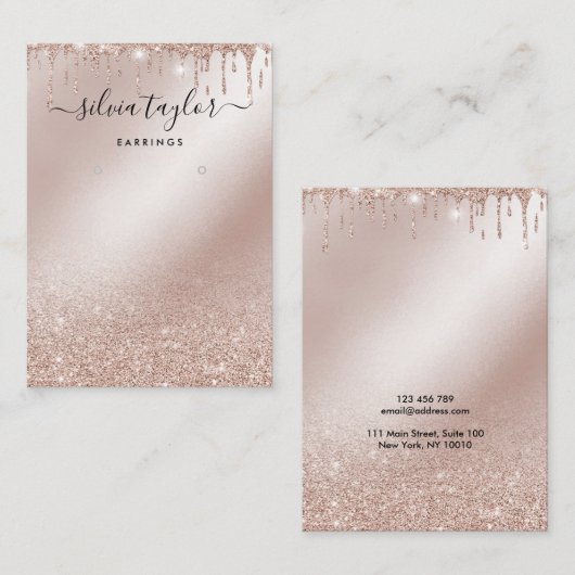 Kalligrafie Roos gouden glitter Oorbel display kaa Visitekaartje (Voorkant / Achterkant)