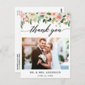 Kalligrafie Roze Bloem Bruiloft Foto Bedankt Briefkaart (Voorkant / Achterkant)