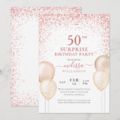 Kalligrafie Roze Glitter Verrassing 50e Verjaardag Kaart (Voorkant / Achterkant)