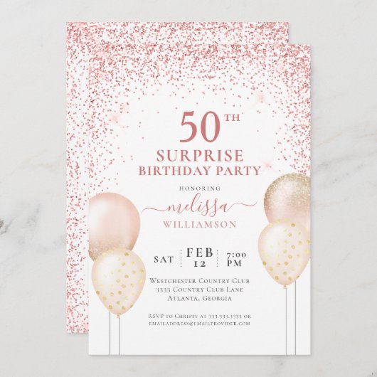 Kalligrafie Roze Glitter Verrassing 50e Verjaardag Kaart (Voorkant / Achterkant)