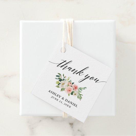Kalligrafie Roze Wit Bloemen Dank u Bruiloft Bedankjes Labels (In situ)