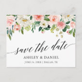 Kalligrafie Roze Wit Bloemen Save The Date Briefkaart (Voorkant)
