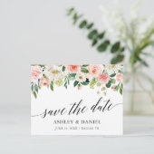 Kalligrafie Roze Wit Bloemen Save The Date Briefkaart (Staand voorkant)
