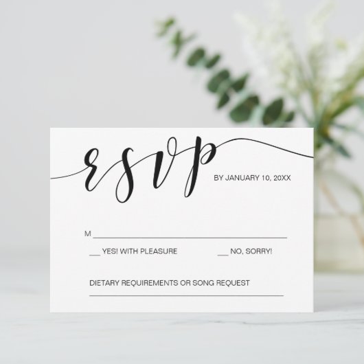 Kalligrafie RSVP-kaart sjabloon zwart-wit (Staand voorkant)