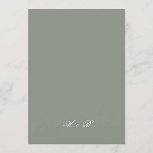 Kalligrafie Sage Groen & Wit Formele Bruiloft Kaart (Achterkant)