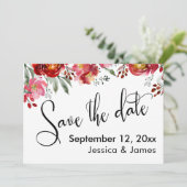 Kalligrafie Save the Date Bordeauxrode Bloemen (Staand voorkant)