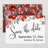 Kalligrafie Save the Date Bordeauxrode Bloemen (Voorkant / Achterkant)