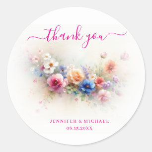 Kalligrafie Schrift Bedankt Aquarel Bloemen Ronde Sticker