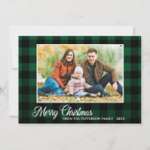 Kalligrafie Schrift Foto Groen Geruit Kerstmis Kaart (Voorkant)