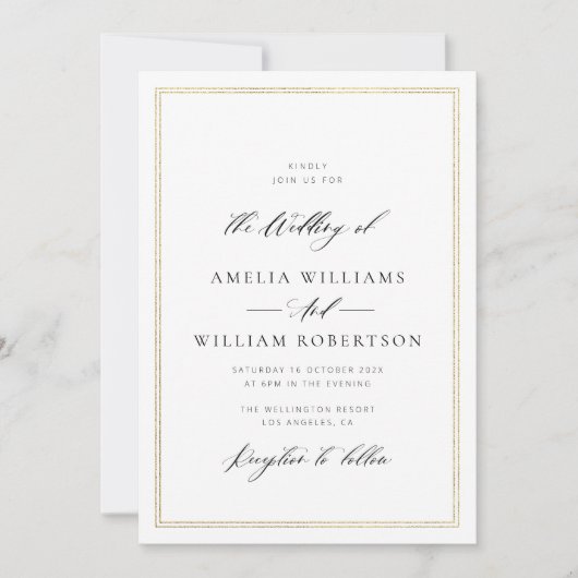 Kalligrafie schrift gouden kader trouwkaart kaart (Voorkant)