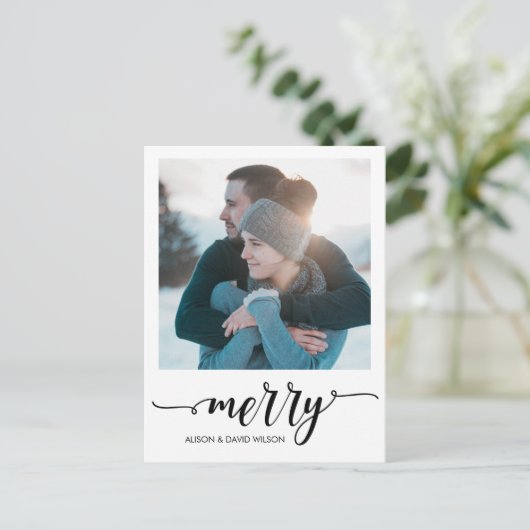 Kalligrafie Schrift Merry Persoonlijke Foto Feestdagenkaart (Staand voorkant)