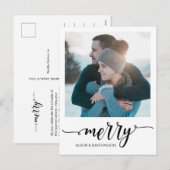 Kalligrafie Schrift Merry Persoonlijke Foto Feestdagenkaart (Voorkant / Achterkant)