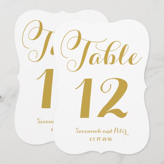 Kalligrafie Schrift Monogram Gouden Tafel Nummers Kaart (Voorkant / Achterkant)