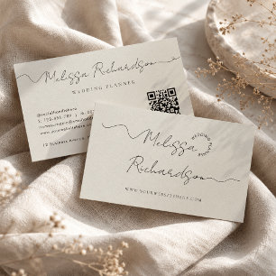 Kalligrafie Schrift Neutraal Taupe QR-code Visitekaartje