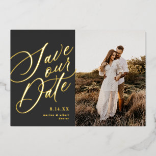 Kalligrafie Schrift Save the Date Foto Goud Folie Uitnodiging