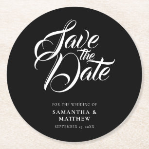 Kalligrafie Schrift Save The Date Uitnodiging Ronde Kartonnen Onderzetter