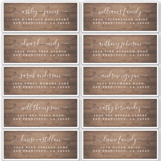 Kalligrafie Schuur Hout Bruiloft Gast Adresetikett Sticker (Voorkant)