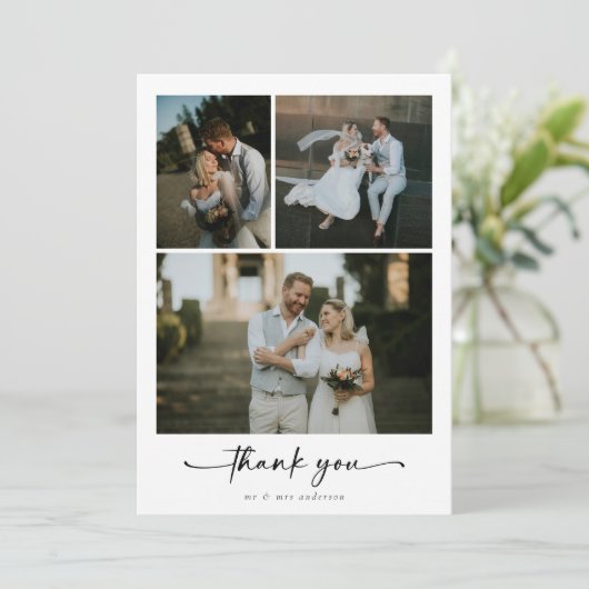 Kalligrafie Script 4 foto bruiloft Bedankkaart (Staand voorkant)