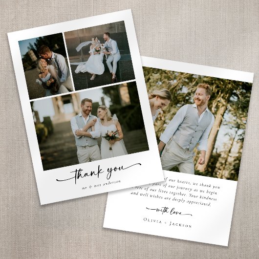 Kalligrafie Script 4 foto bruiloft Bedankkaart