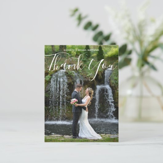 Kalligrafie script aangepaste foto bruiloft dank u briefkaart (Staand voorkant)