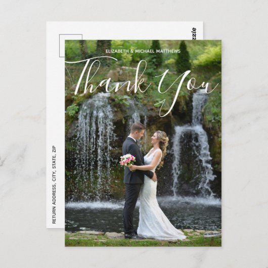 Kalligrafie script aangepaste foto bruiloft dank u briefkaart (Voorkant / Achterkant)