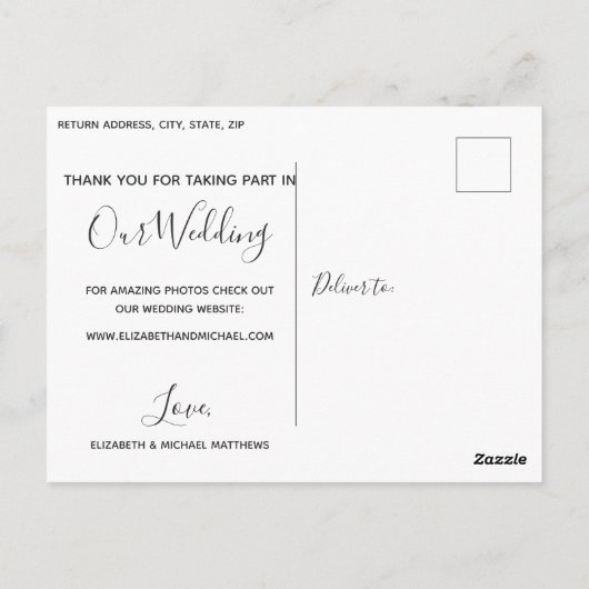 Kalligrafie script aangepaste foto bruiloft dank u briefkaart (Achterkant)