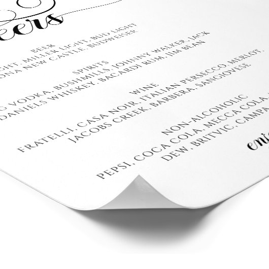 Kalligrafie Script Bar Menu Proost Trouwbord Poster (Hoek)
