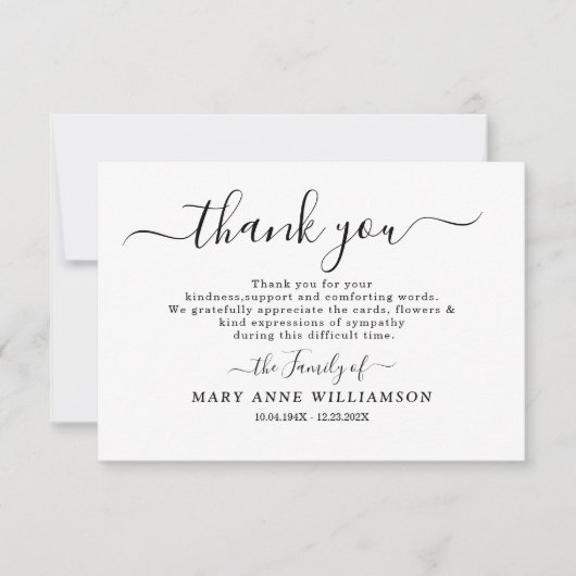 Kalligrafie Script begrafenis Dank u kaart Sjabloo (Voorkant)