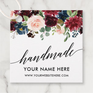 Kalligrafie Script Bourgondië Blauw Bloemen Handge Bedankjes Labels