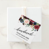 Kalligrafie Script Bourgondië Blauw Bloemen Handge Bedankjes Labels (In situ)