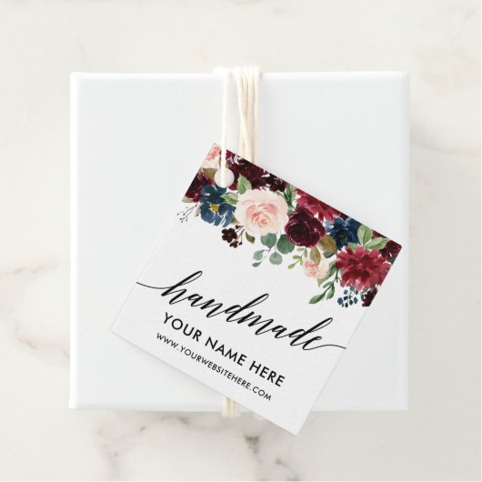 Kalligrafie Script Bourgondië Blauw Bloemen Handge Bedankjes Labels (In situ)